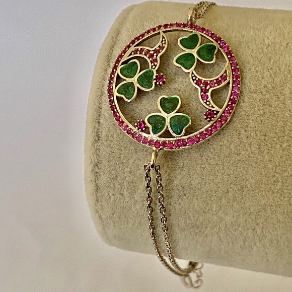 Jewelry - 925 silver bracelet clover silver pink stones